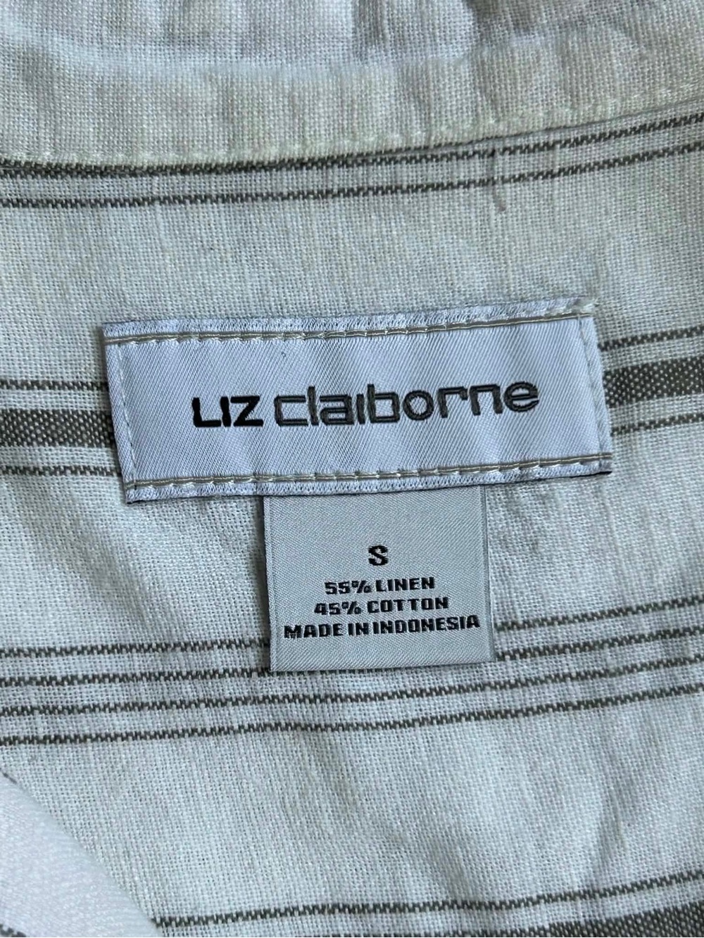 Liz Claiborne Linen/Cotton White Striped Button-Down Shirt Oversized Small - Picture 2 of 7